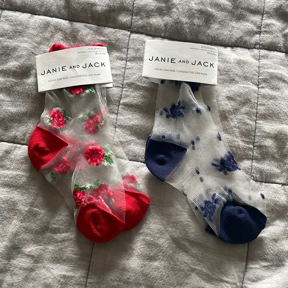 Janie and Jack Set of Sheer Socks Flower embroidered 12-24 months NWT